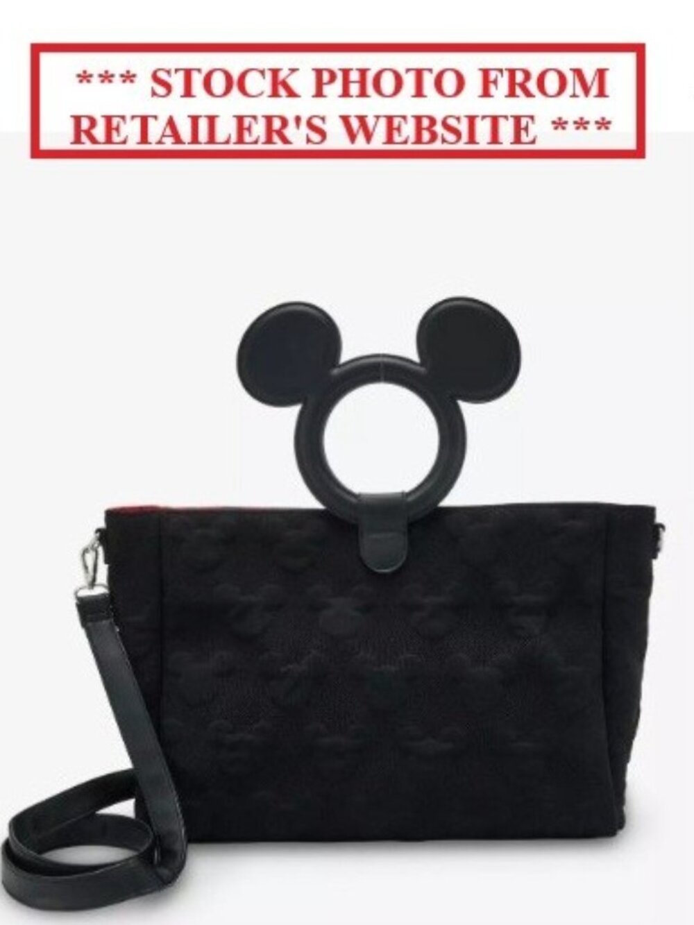 NWT Loungefly Disney Mickey Mouse Ear Handle Tote Bag Black Red Lining